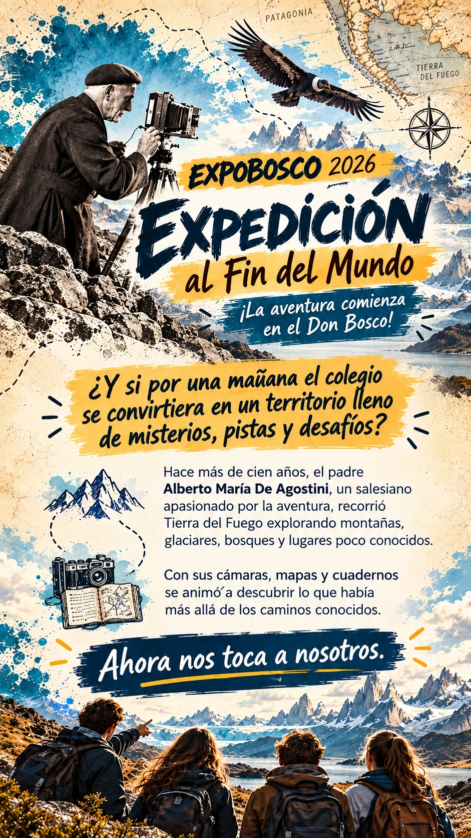 La aventura comienza. Placa ilustrada del relato de EXPOBOSCO; el texto completo está disponible debajo.
